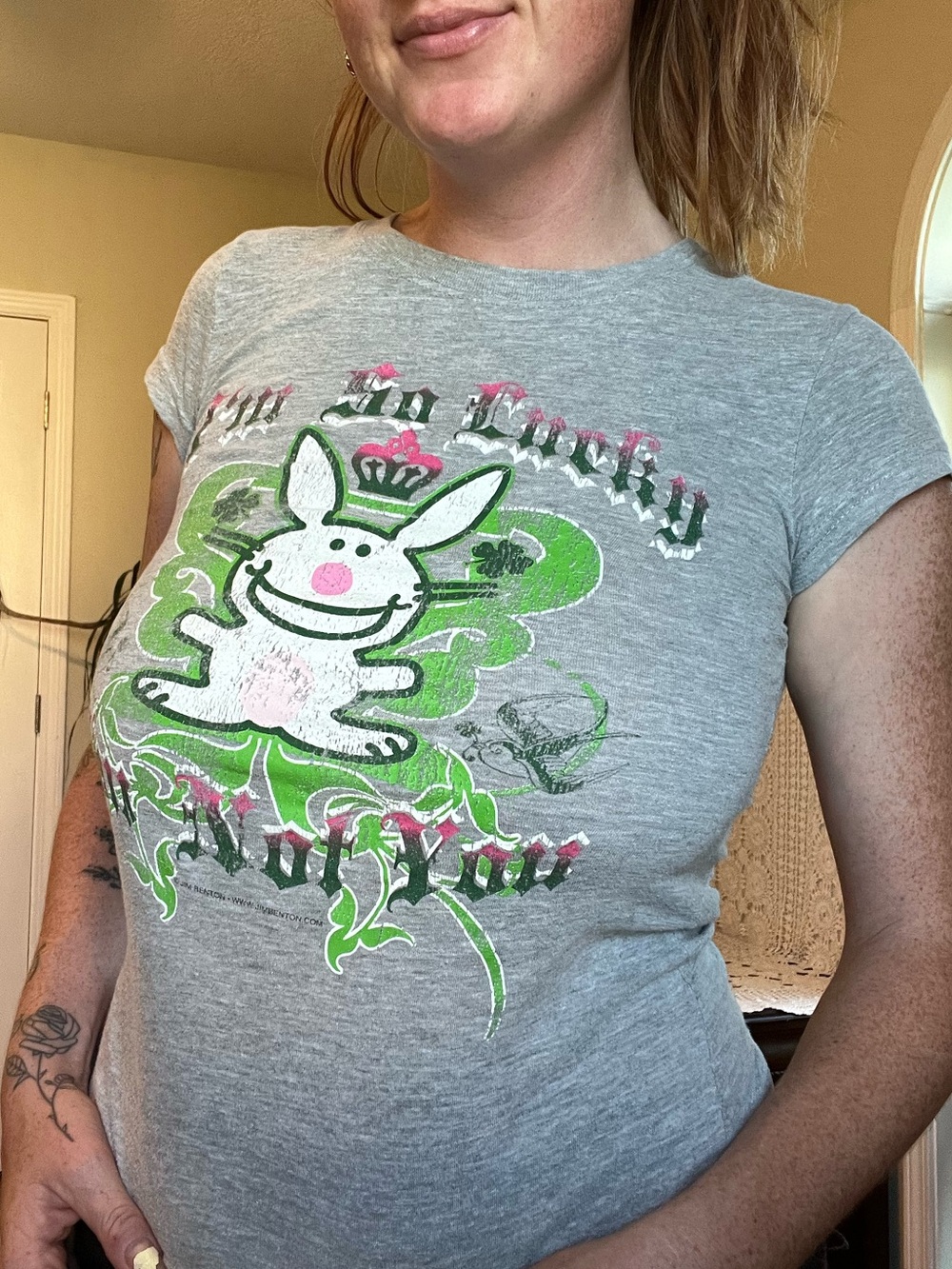 Jim Benton happy bunny Y2K kidcore grey juniors small graphic tee
